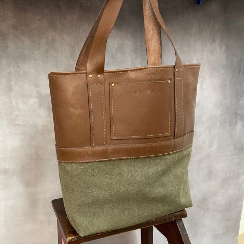 canvas leather tote